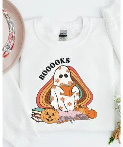 Books Ghost Sweatshirt, Halloween Crewneck Unisex, Booklover Sweatshirt, Halloween Graphic Crewneck, Cotton Pullover Spooky Season Sweater