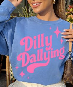 Women’s Dilly Dallying Preppy Crewneck Sweatshirt, Spring Polyester-Spandex Yarn Fabric Tops, Trendy Women’s Casual Pullover