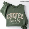 Coffee & Books Floral Sweatshirt, Cute Book Lover Shirt, Book Club Shirt, Teacher Back to School Graphic Crewneck Top