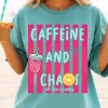 Women’s Caffeine and Chaos Printed Round Neck Short-Sleeve Casual Comfort Colors Graphic Tee – Coffee Lover Top Women’s Caffeine and Chaos Printed Round Neck Short-Sleeve Casual Comfort Colors Graphic Tee – Coffee Lover Top