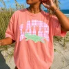 Women’s Cotton Oversized Comfort Colors Gingham Later Gator Graphic Tee – Loose Fit Apparel, Silly Alligator Design, Trendy Comfortable Summer Top for Her