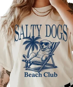Salty Dogs Beach Club Golden Retriever Shirt ~ Unisex Apparel Relaxed Fit Printed In The USA Clothing Womenswear Casual Comfort Cotton Top Athletic Boho Chic