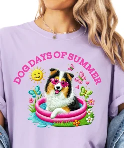 Women’s Dog Mom Dog Days of Summer Short-Sleeve T-Shirt, Unisex Relaxed-Fit Everyday Comfort Cotton Top, Boho Chic Style Apparel Printed in the USA