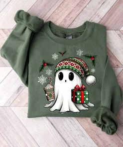 Ghost Santa Christmas Sweatshirt, Christmas Ghost Gift, Holiday Gift, Xmas Gift, Christmas Sweatshirt, Halloween Ghost Sweatshirt