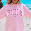 Beach Bum Varsity T-shirt, Casual Oversized Cotton Shirt for the Beach Comfort Fabric Top Womenswear Underwear Lady