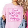 Women’s Oversized Graphic Tshirt – “It’s A Good Day to be Happy” Happy Print Top, Breathes Easy, Soft Cotton for Cozy Days, Double-Stitch Design (Oversized Tshirt Women)