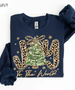 Joy To The World Sweatshirt, Leopard Christmas Tree, Preppy Christmas, Faux Glitter, Jesus Is The Reason, Christian Holiday, Gildan for Men and Women, Gift for Him or Her