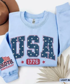 Made USA] America 250th Anniversary Sweatshirt, Celebrate Our 250th Anniversary Sweater, Usa Flag on Sleeve, United States Semiquincentennial Shirt, Patriotic USA Shirt, USA Flag Sleeve, 250th Anniversary Gift