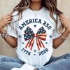 Women’s America 250 Comfortable Cotton Crew Neck T-Shirt – Cute Short-Sleeve, Fashion Fabric, Patriotic Stars & Stripes Bow Print, Everyday Casual Top for 4th of July Celebration